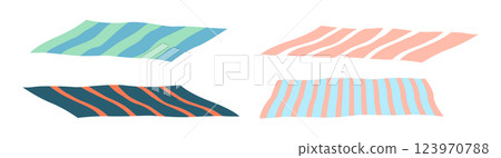 Four Rectangular Beach Towels Striped Patterns Various Colors 123970788
