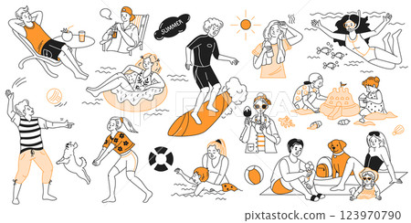 Summer beach vacation doodle illustration 123970790