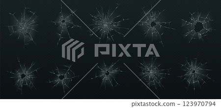 Collection of Realistic Broken Glass Shatter Patterns 123970794