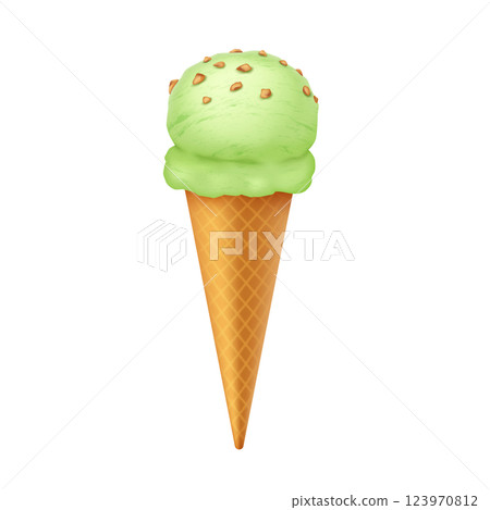 Green Ice Cream Cone with Nuts Illustration Green Ice Cream Cone with Nuts Illustration 123970812