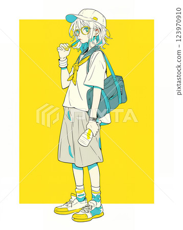 Anime-style casual girl full-body portrait AI-generated 123970910