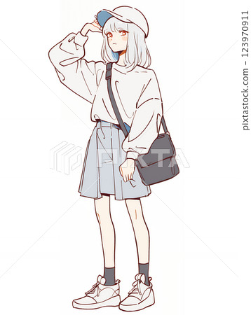 Anime-style casual girl full-body portrait AI-generated Anime-style casual girl full-body portrait AI-generated 123970911