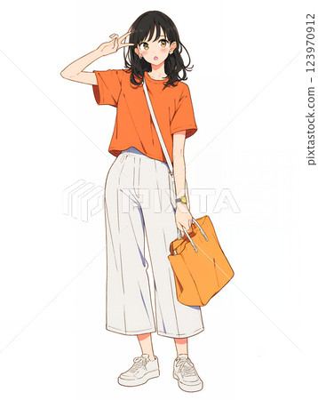 Anime-style casual girl full-body portrait AI-generated 123970912