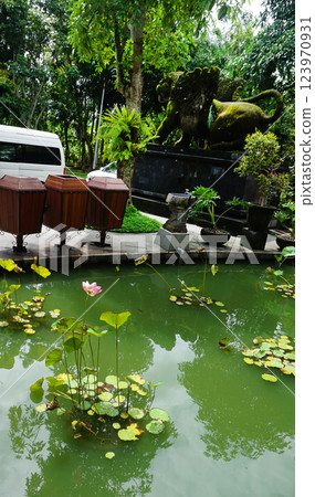 Statue at Ubud Monkey Forest near Hindu temples Padangtegal, Ubud, Bali, Indonesia 123970931