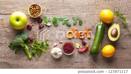 Ingredients for a Healthy Diet and the Arrangement of Fresh Produce in Your Kitchen 123971117