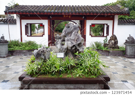 Taihu stone in front of Ryoharo, Fukushuen Garden, Naha City, Okinawa Prefecture 123971454