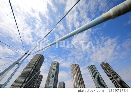 Shinonome tower apartment and Tatsumi Sakurabashi Bridge (Koto Ward, Tokyo) Shinonome tower apartment and Tatsumi Sakurabashi Bridge (Koto Ward, Tokyo) 123971784