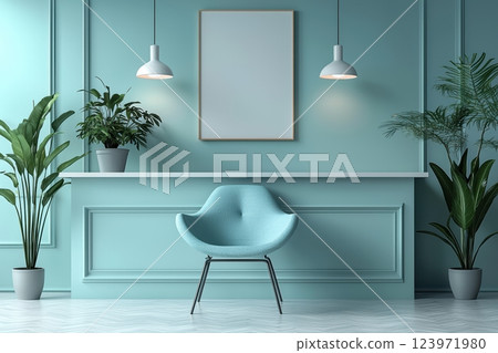 A Stylish and Modern Interior Featuring Green Accents Alongside Beautiful Natural Plants 123971980