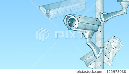 Security camera. Vector low pole illustration. Isolated on blue. Security system Security camera. Vector low pole illustration. Isolated on blue. Security system 123972088