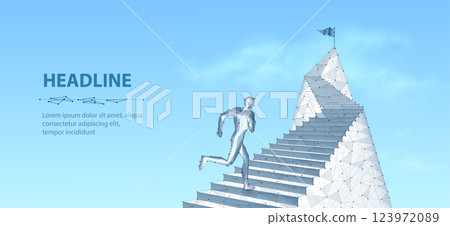Man running up the stairs. Career path, digital technology, step to success, business growth. Man running up the stairs. Career path, digital technology, step to success, business growth. 123972089