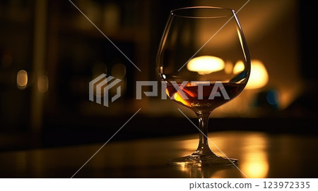 Cozy Home Evening with a Glass of Wine on the Table Cozy Home Evening with a Glass of Wine on the Table 123972335