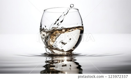 Crystal Clear Water in the glass with Reflection on the water with White background Crystal Clear Water in the glass with Reflection on the water with White background 123972337