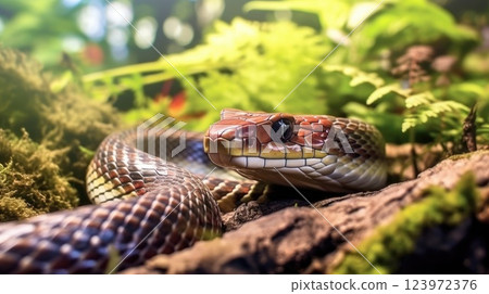 Close up dangerous deadly poisonous cobra snake in the wild 123972376