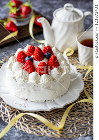 Cute strawberry cake 123972431