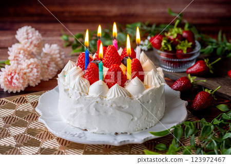 Whole cake, candles, fire 123972467