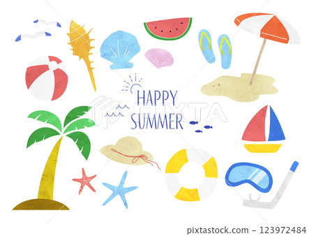 Watercolor summer illustration set 123972484