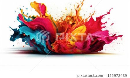 Vibrant Explosion of Paint Splashes on White Background Vibrant Explosion of Paint Splashes on White Background 123972489