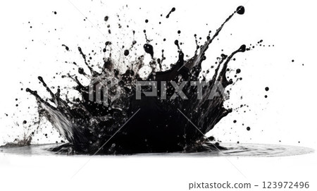 High speed black ink splash on white background in a studio setting 123972496