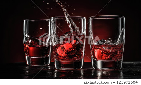 Elegant Splash of Red Liquor in Crystal Glasses 123972504