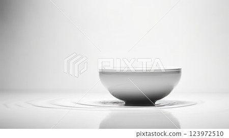 A white Bowl on Reflective watery Surface with Subtle Light Gradients A white Bowl on Reflective watery Surface with Subtle Light Gradients 123972510