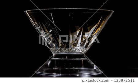 Elegant Crystal transparent Glassware Against Dark Backdrop with Golden Light Elegant Crystal transparent Glassware Against Dark Backdrop with Golden Light 123972511