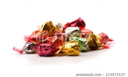 Colorful Candy Assortment on White Studio Backdrop Colorful Candy Assortment on White Studio Backdrop 123972537