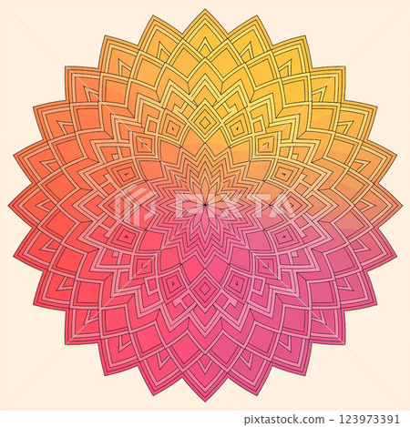 A circle-shaped mandala on the background of creation and change.A flower-shaped mandala. Gentle coffee pattern board. Gradual layered background of round shape mandala. 123973391