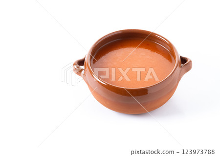 Traditional Spanish Gazpacho soup isolated on white background 123973788