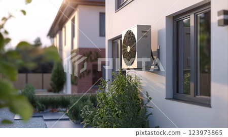 Modern home air conditioner installed on a wall, Modern home air conditioner installed on a wall, 123973865