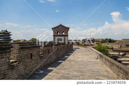 Stunning walls surrounding the ancient city of Pingyao, Shanxi province, China 123974056