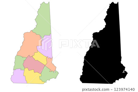 New Hampshire administrative map, New Hampshire outline and counties state map set - illustration version 123974140