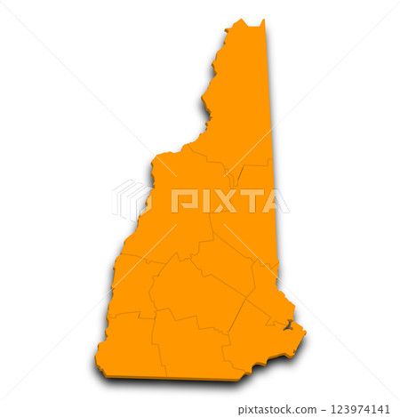 3d New Hampshire map state with color. United State of America, US, United State 123974141