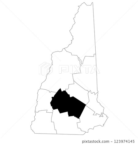Map of Merrimack County in New Hampshire state on white background. single County map highlighted by black colour on New Hampshire map. UNITED STATES, US 123974145