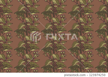 Botanical floral seamless pattern with wildflowers vector illustration. Repeating plant pattern in brown pastel color background. Graphic design for Fashion Cover Textile Birthday Greeting Card Print 123974250