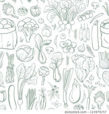 Hand drawn different vegetables seamless pattern 123974257