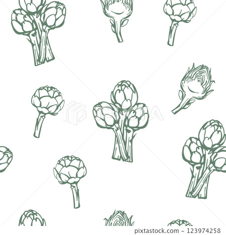 Seamless pattern with hand drawn sketch style artichoke 123974258