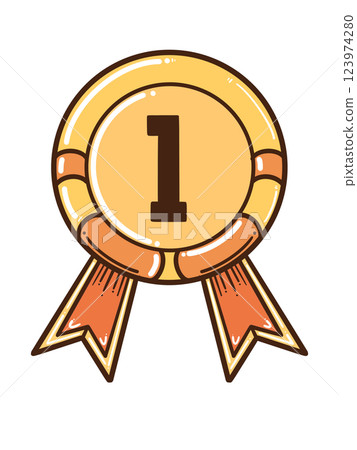 Gold Medal Award with Number One – Champion Winner Badge Ribbon Icon Gold Medal Award with Number One – Champion Winner Badge Ribbon Icon 123974280