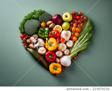 各種蔬菜排列成心形 123974316