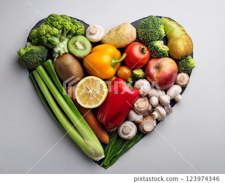 各種蔬菜排列成心形 123974346