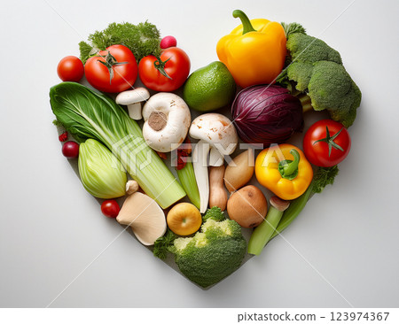 各種蔬菜排列成心形 123974367