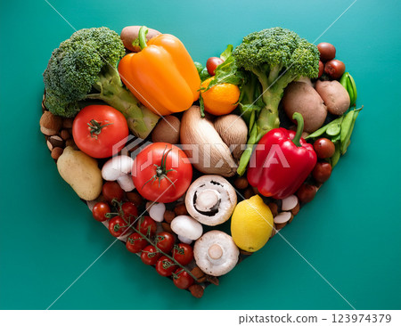 各種蔬菜排列成心形 123974379