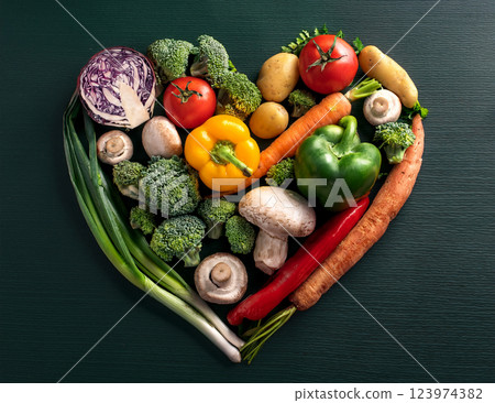 各種蔬菜排列成心形 123974382