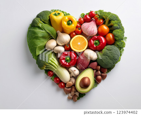 各種蔬菜排列成心形 123974402