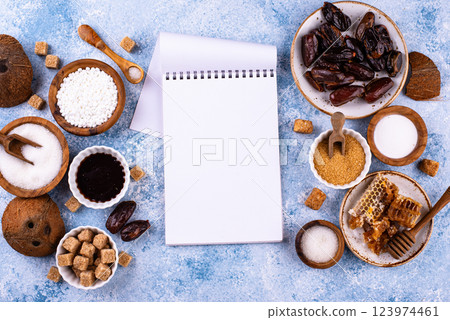 Various sugar replacement, healthy sweetener concept Various sugar replacement, healthy sweetener concept 123974461
