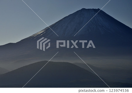 Mount Fuji in the morning as seen from the panoramic terrace in the Misaka Mountains 123974536