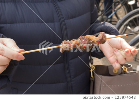 Lamb skewers: Eating out 123974548
