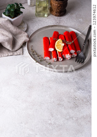Surimi sticks from crab meat Surimi sticks from crab meat 123974612