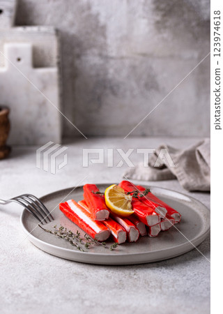 Surimi sticks from crab meat Surimi sticks from crab meat 123974618