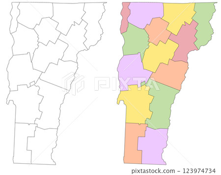 Vermont administrative map, Vermont outline and counties state map set - illustration version 123974734