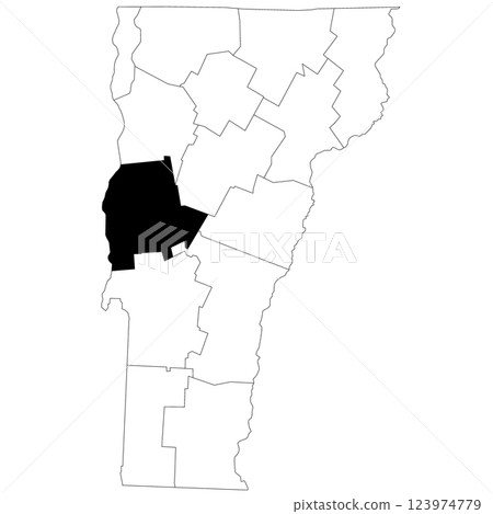 Map of Addison County in Vermont state on white background. single County map highlighted by black colour on Vermont map. UNITED STATES, US 123974779